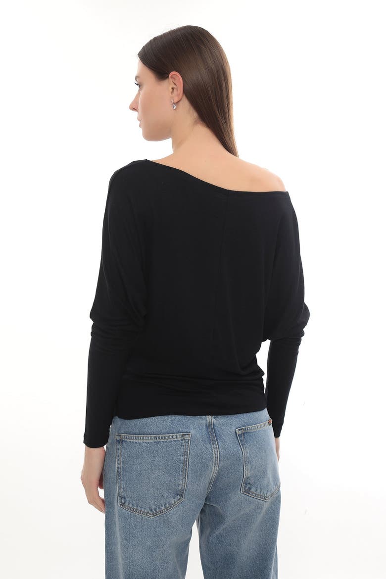 Luna Off-Shoulder Draped Long Sleeve Stretch Top, Alternate, color, Black
