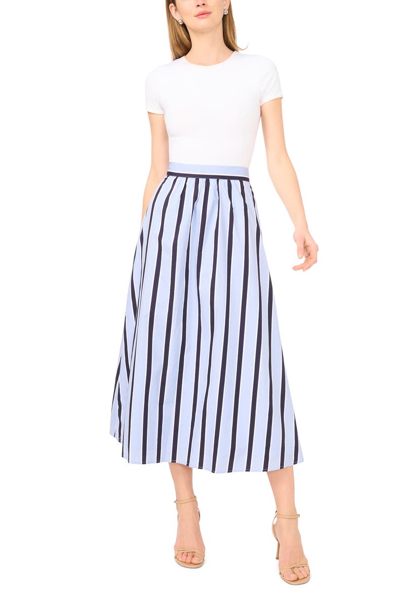 Stripe Flare Midi Skirt, Alternate, color, METRO BLUE