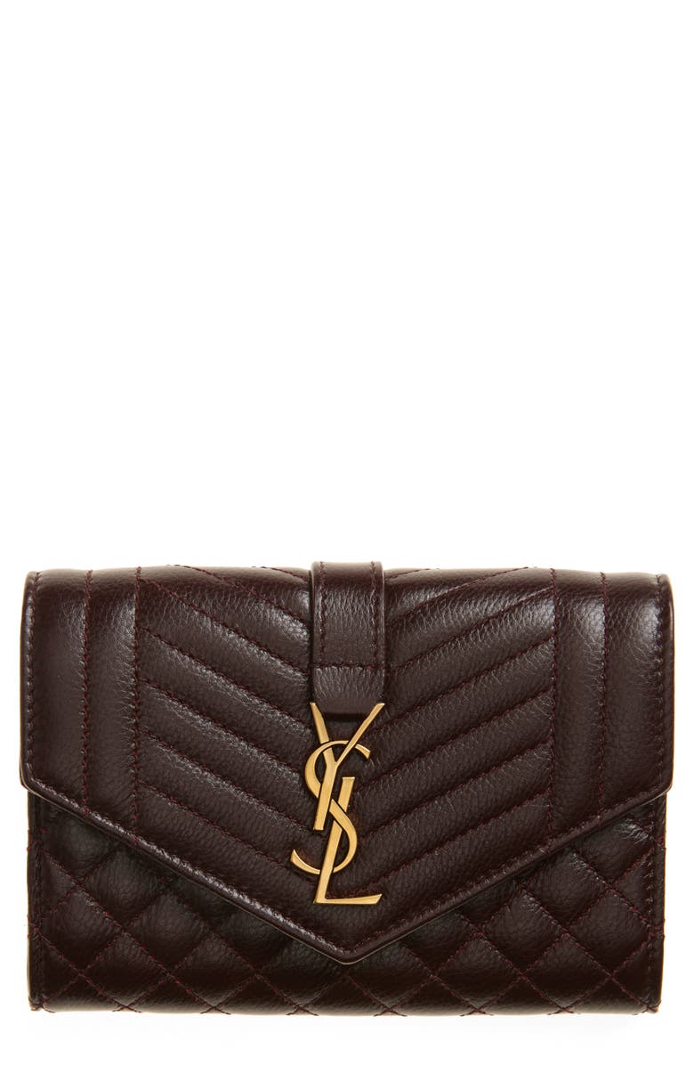 Saint Laurent Small Leather Envelope Wallet, Main, color, Rouge Gamay