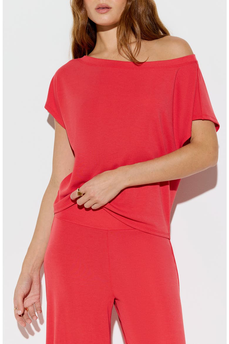 Asha Off the Shoulder Jersey Top, Alternate, color, SUNSET RED