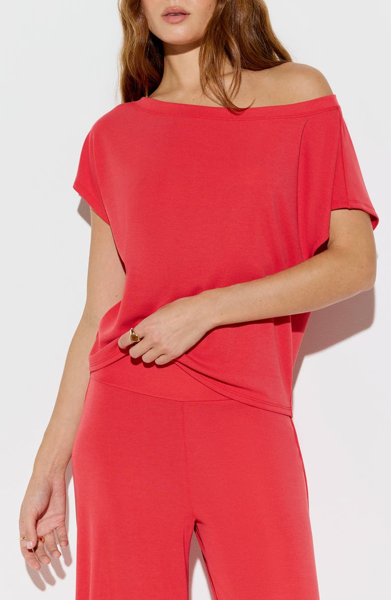 Spiritual Gangster Asha Off the Shoulder Jersey Top, Alternate, color, Sunset Red