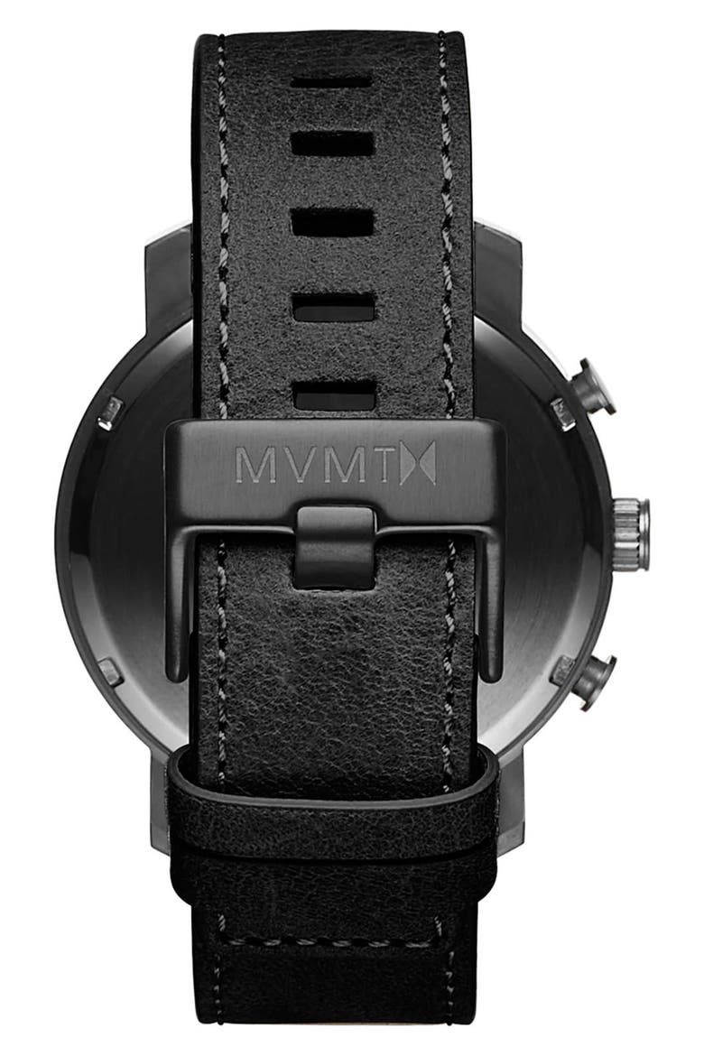 MVMT The Chrono Chronograph Leather Strap Watch, 45mm, Alternate, color, BLACK/ GUNMETAL