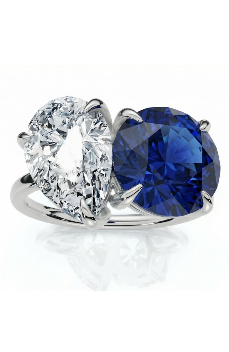 Bliss Diamond 5 1/2Ct Certified Blue Sapphire & Diamond Toi Et Moi Diamond Ring Gold Lab Grown, Main, color, 14K White Gold