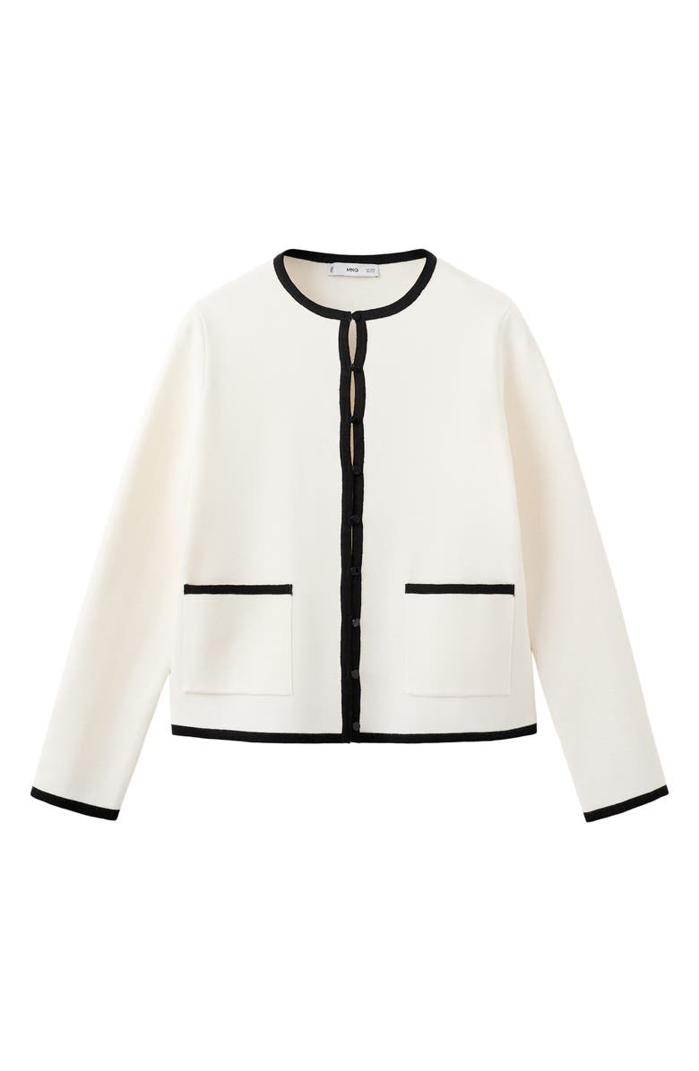 MANGO Contrast Rib Cardigan, Alternate, color, Ecru