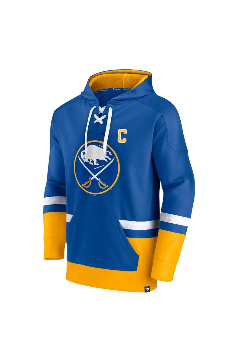FANATICS Men's Fanatics Branded Jack Eichel Royal/Gold Buffalo Sabres Player Lace-Up V-Neck Pullover Hoodie, Alternate, color,