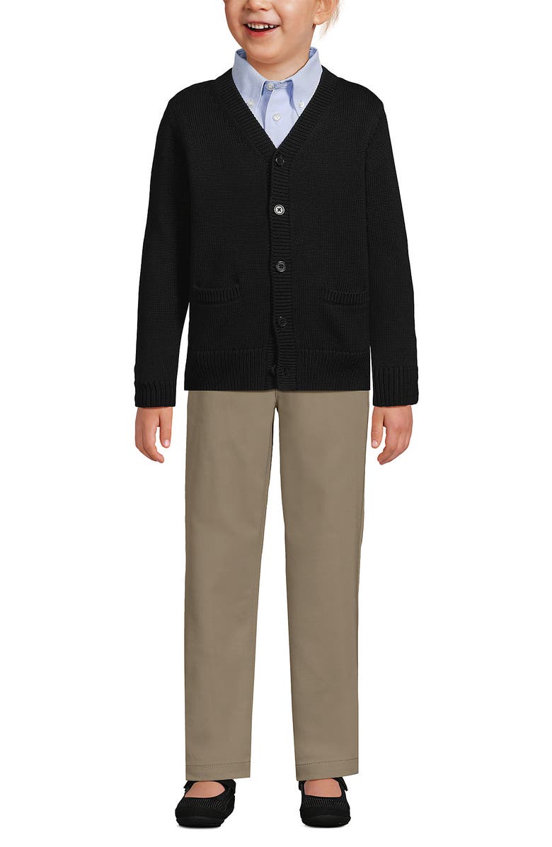 Lands' End School Uniform Kids Legacy Varsity Cardigan, Main, color, Black