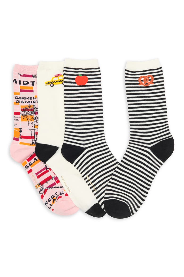 3-pack assorted nyc icons quarter socks, Main, color, BLACK MULTI