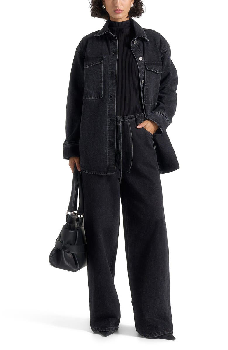 Manière De Voir Joy Denim Oversized Shirt, Main, color, Washed Black