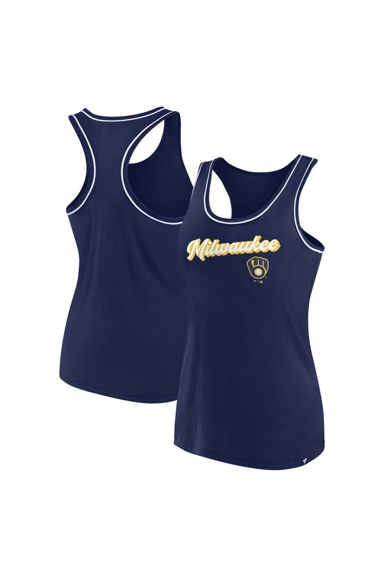 Women's Fanatics Branded Navy Milwaukee Brewers Wordmark Logo Racerback Tank Top, Main, color, Navy