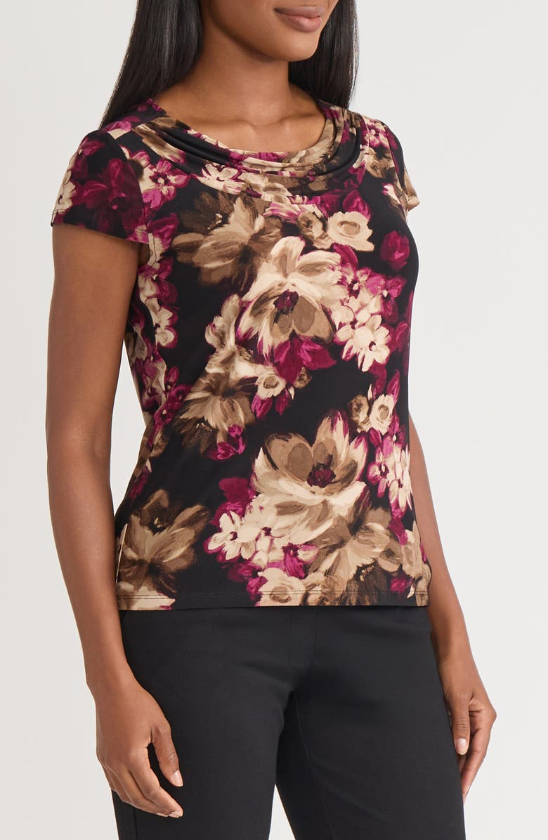 KASPER Cowl Neck Cap Sleeve Top, Alternate, color, Shiraz Multi