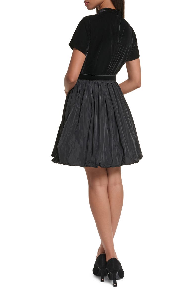 Mixed Media Bubble Hem Dress, Alternate, color, BLACK