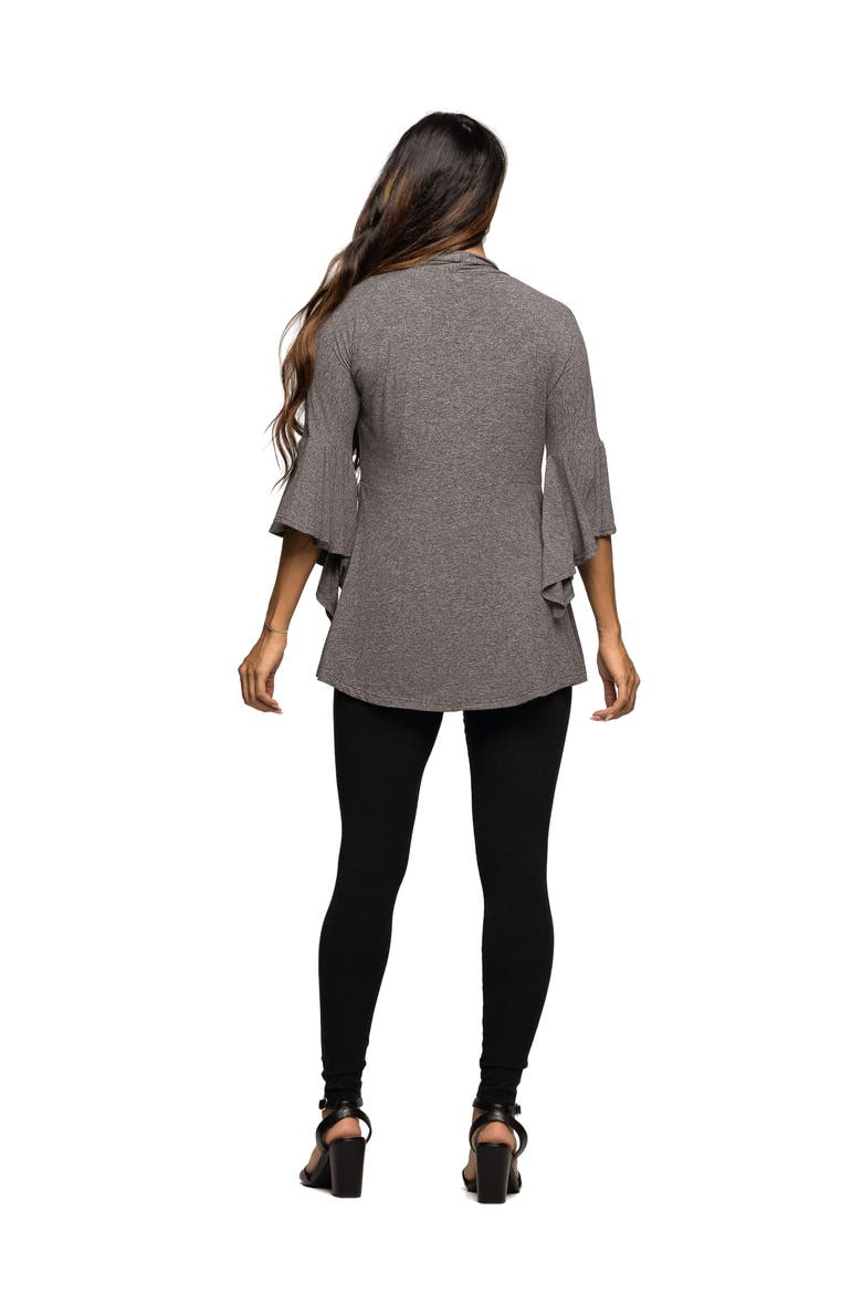 Tie Front Bell Sleeve Cardigan, Alternate, color, Smoke