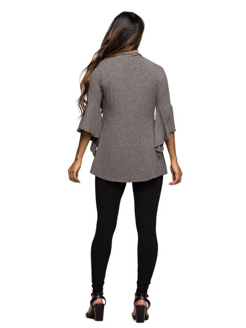 24seven Comfort Apparel Tie Front Bell Sleeve Cardigan In Multi