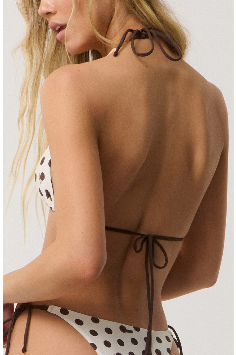 Polka Dot Slider Triangle Bikini Top, Alternate, color, CREAM