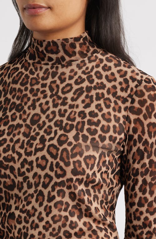 Anne Klein Long Sleeve Mock Neck Top In Animal Print