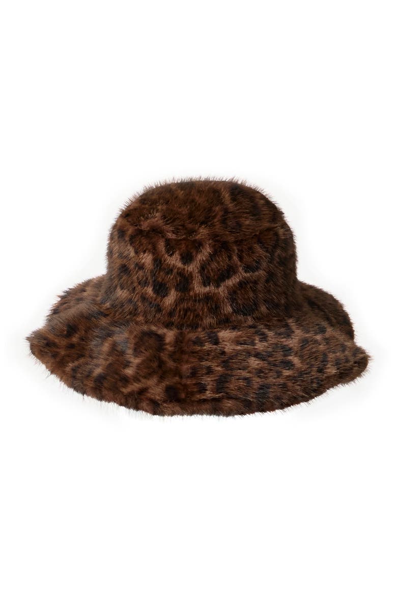 Oversize Faux Fur Bucket Hat, Main, color, DARK LEOPARD