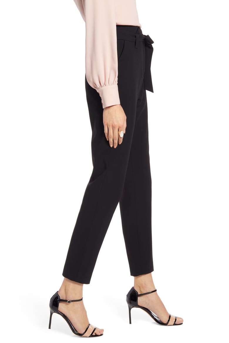 Paperbag Waist Twill Pants, Alternate, color, BLACK