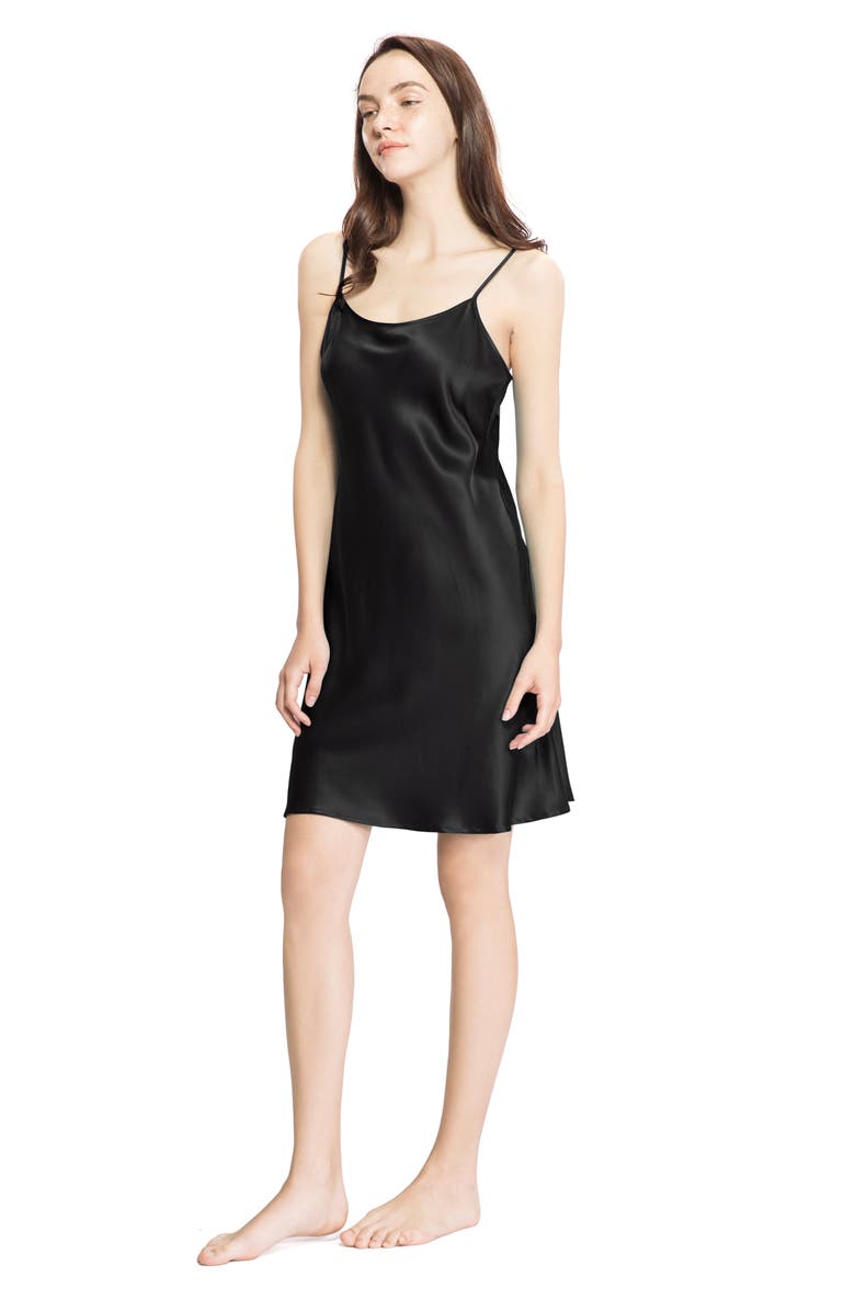 Lilysilk Short Silk Chemise, Alternate, color, Black