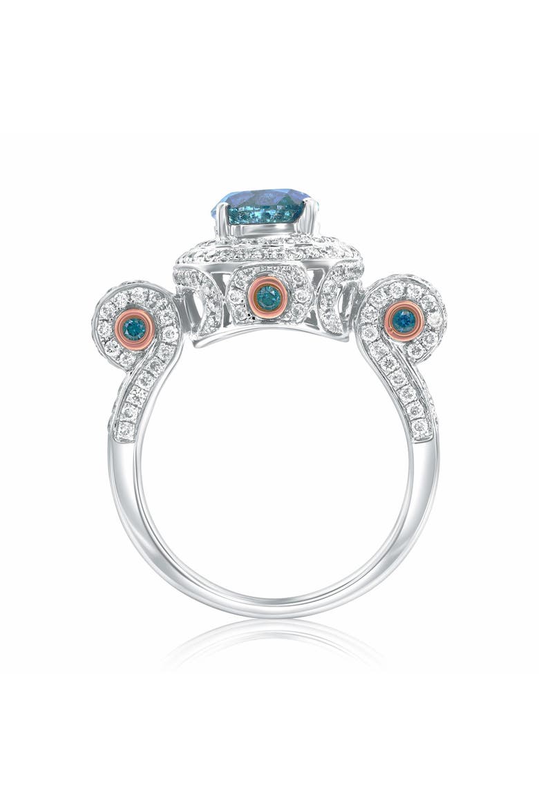 14K Gold 1.51ct Round Blue Diamond & 0.95cttw Diamond Ring, Alternate, color, White/Rose Gold