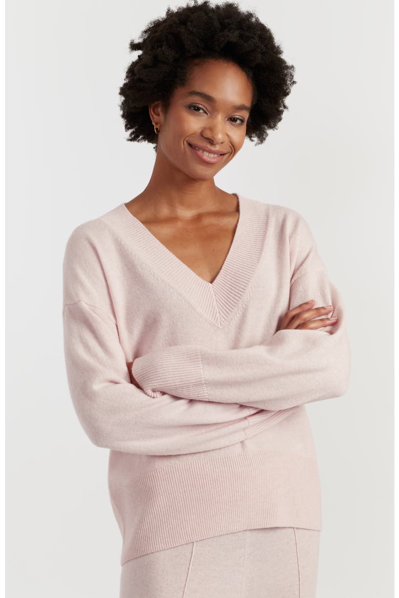 V Neck Wool Cashmere Slouchy Lightweight Sweater, Main, color, Pink Melange