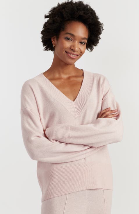 V Neck Wool Cashmere Slouchy Lightweight Sweater