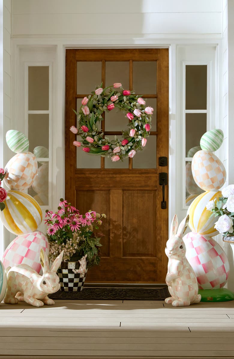 MACKENZIE CHILDS Rosy Check Set of 2 Trophy Bunnies, Alternate, color, 