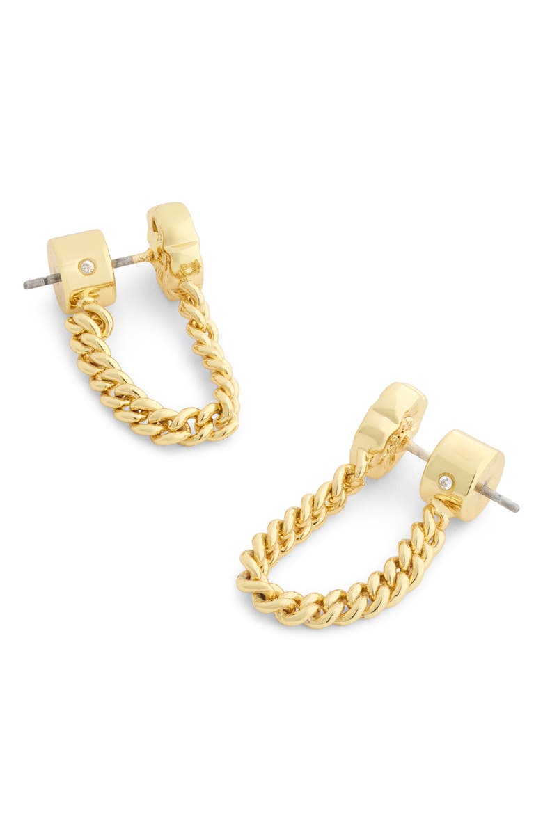 COACH Tea Rose Front/Back Earrings, Alternate, color, Shiny Gold