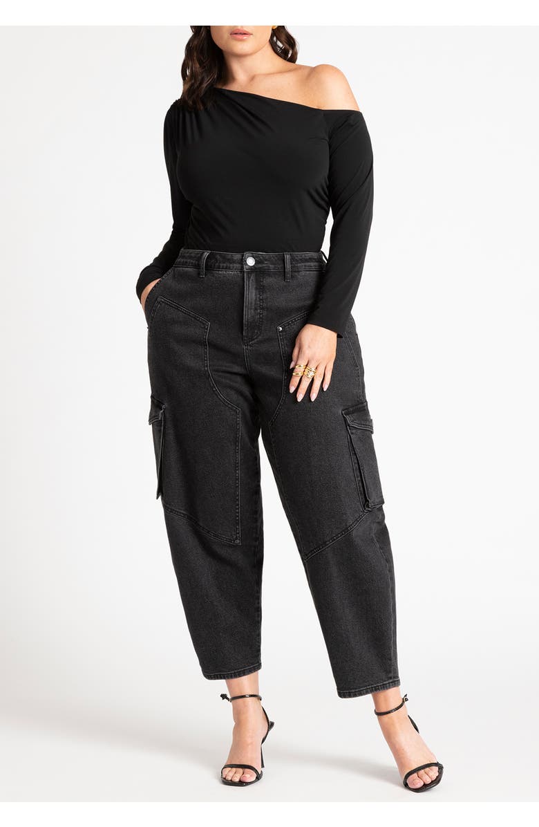 ELOQUII Ruched One Shoulder Tee With Thumbhole Sleeve, Alternate, color, 