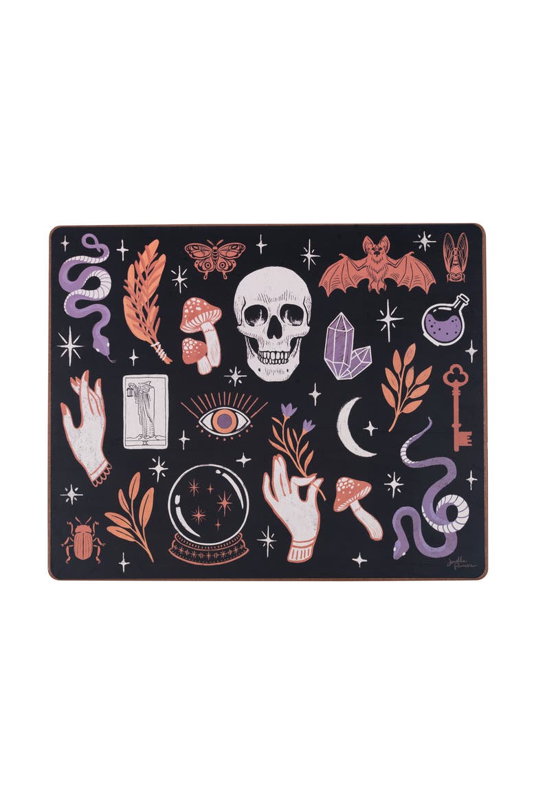 Halloween Skull Magic Hardboard MDF Placemat Set of 6, 13" x 16", Main, color, Black