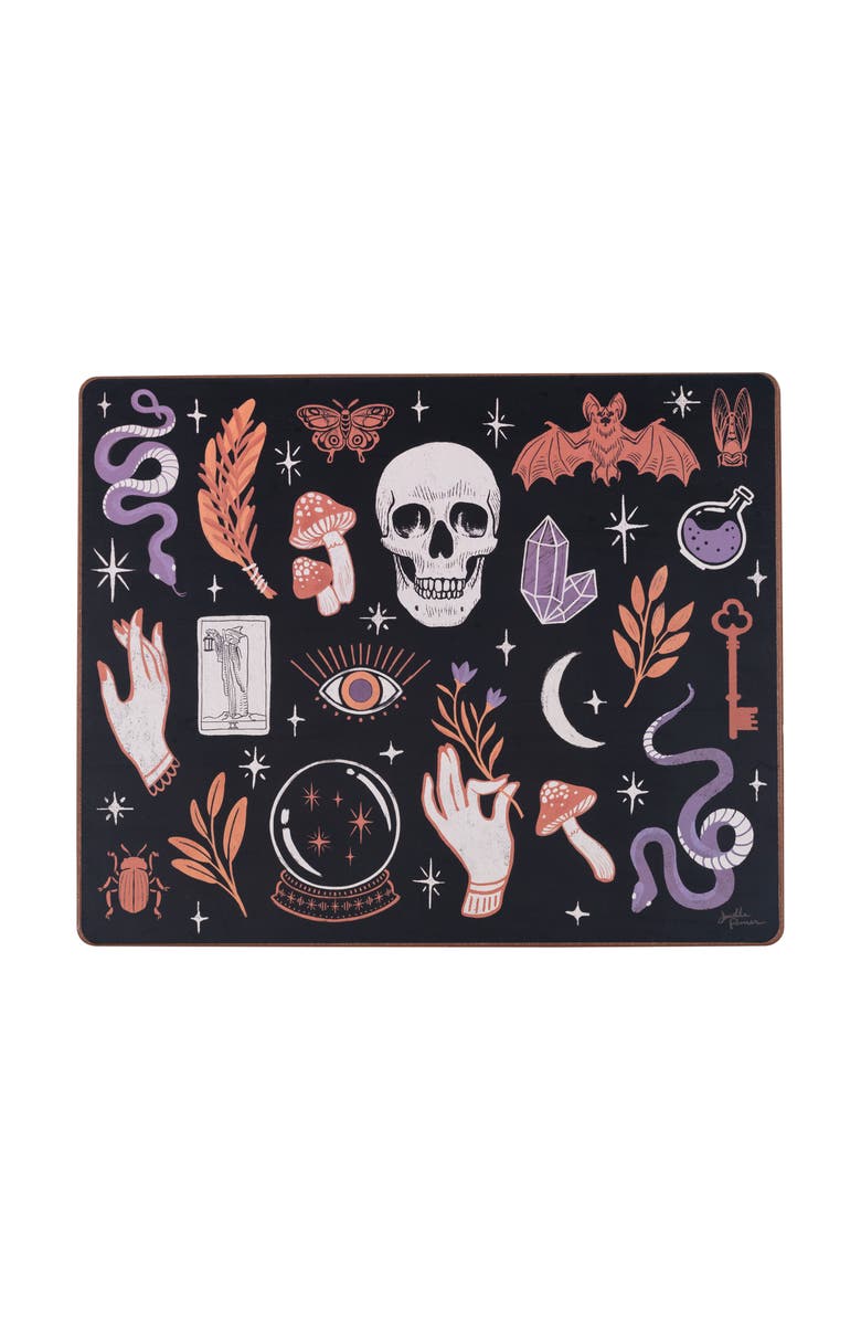 C&F Home Halloween Skull Magic Hardboard MDF Placemat Set of 6, 13" x 16", Main, color, Black