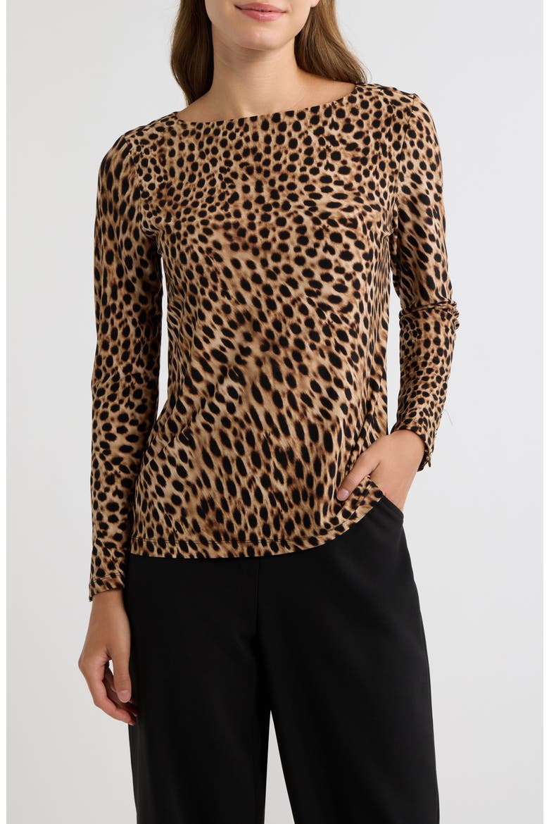Button Cuff Boat Neck Top, Main, color, VICUNA MULTI