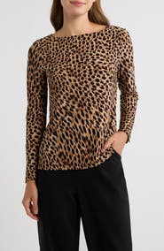 AK ANNE KLEIN Button Cuff Boat Neck Top