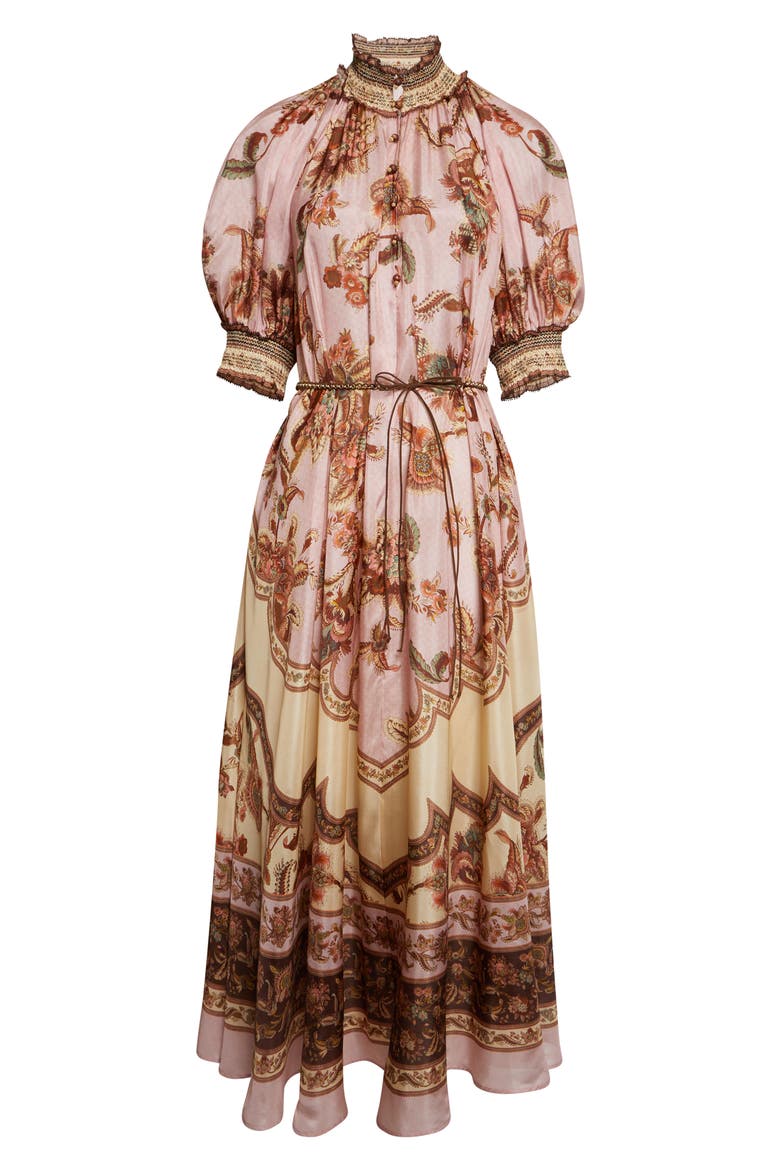 Aster Print Billow Silk Maxi Dress, Alternate, color, MAUVE JACOBEAN