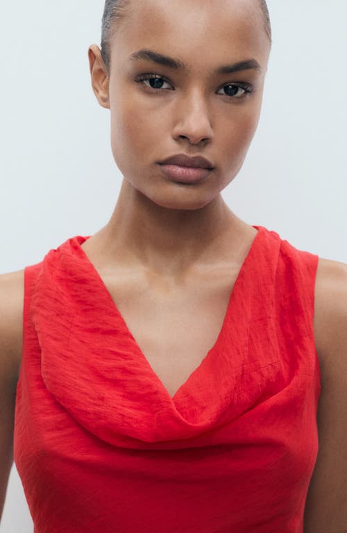 Mango Draped Neck Lyocell Dress Red