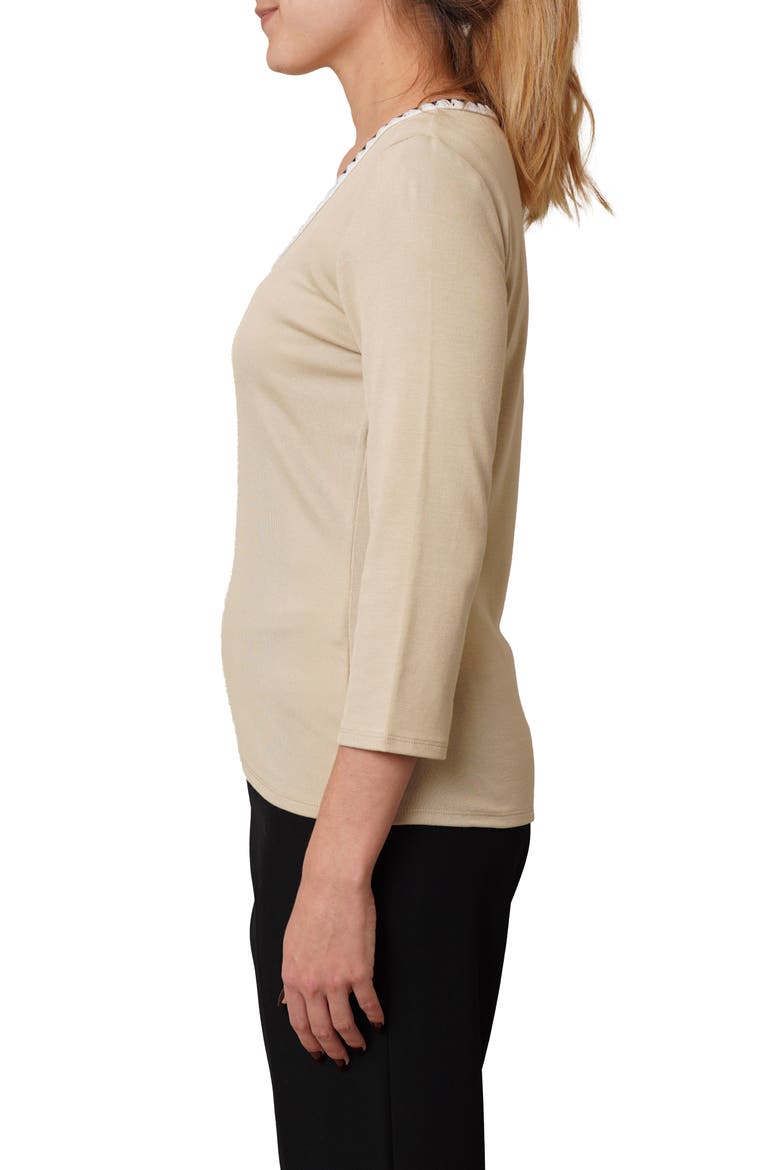 Stitched U-Neck T-Shirt, Alternate, color, PALE KHAKI/ BLACK/ BONE