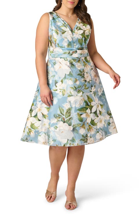 Magnolia Floral Jacquard Midi Fit & Flare Dress (Plus)