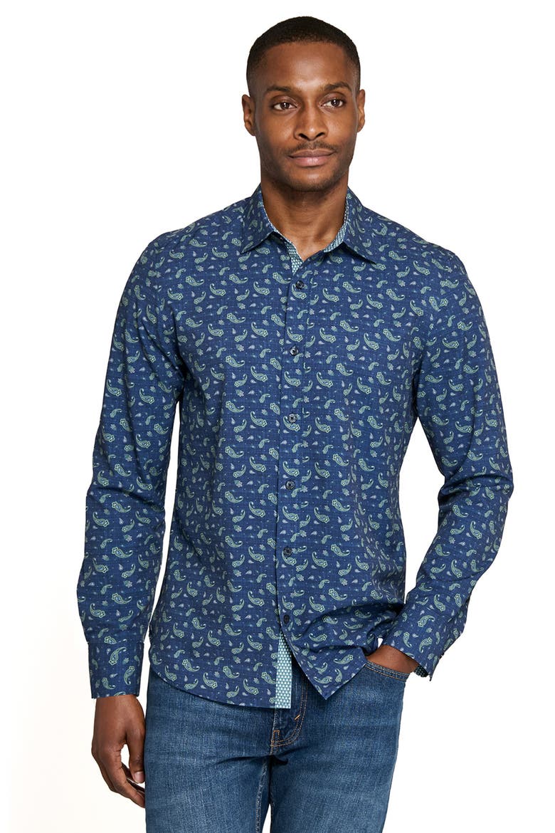 Paisley Woven Long Sleeve Basic, Alternate, color, NAVY/GREEN
