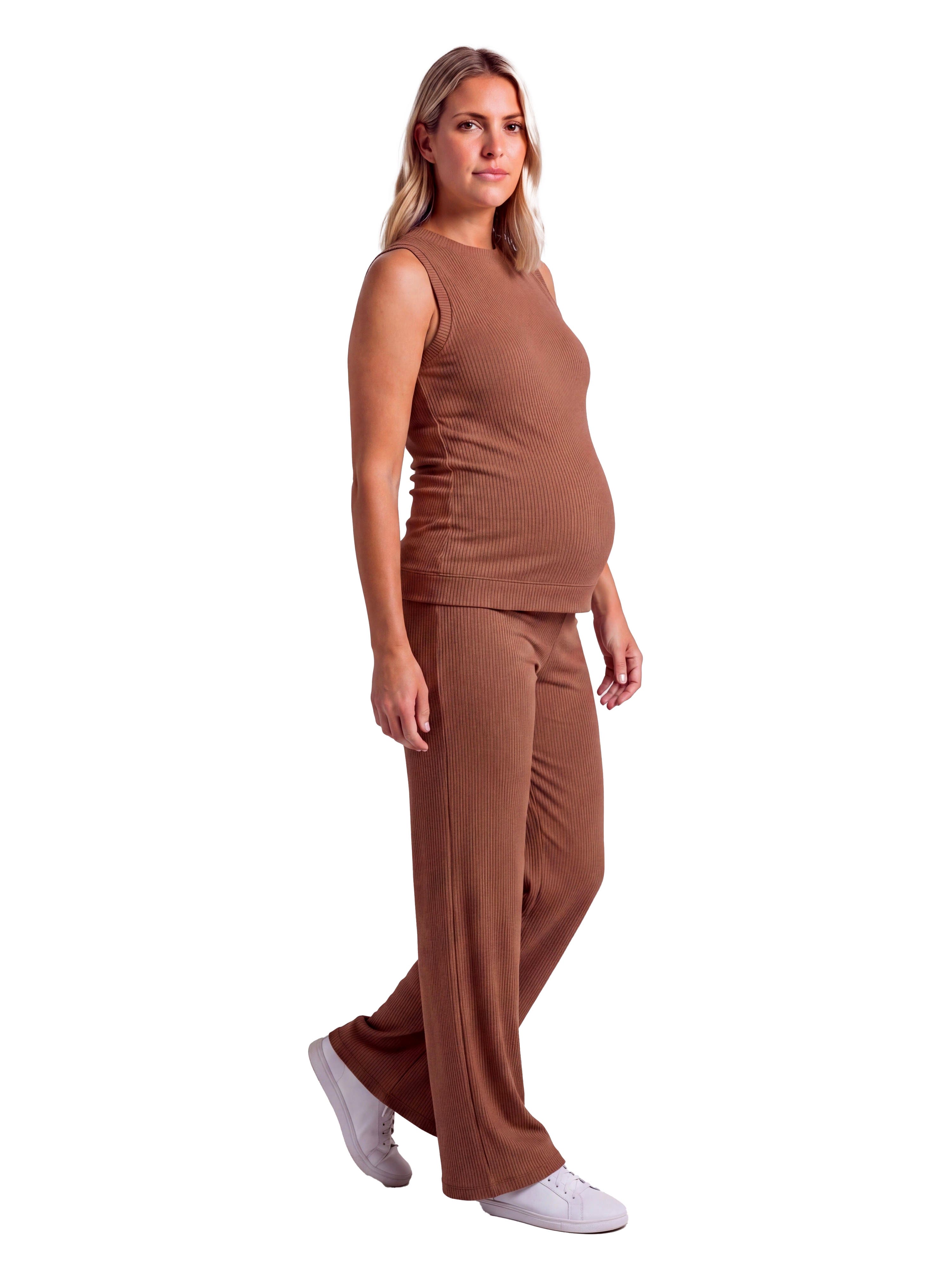 Maternity Basic Ribbed Knit Tank Top and Elastic Waist Wide Leg Pant Set - image 4