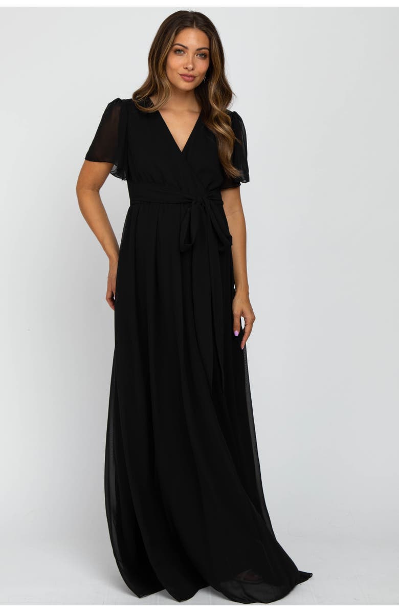 PinkBlush Chiffon Short Sleeve Maxi Dress, Main, color, Black