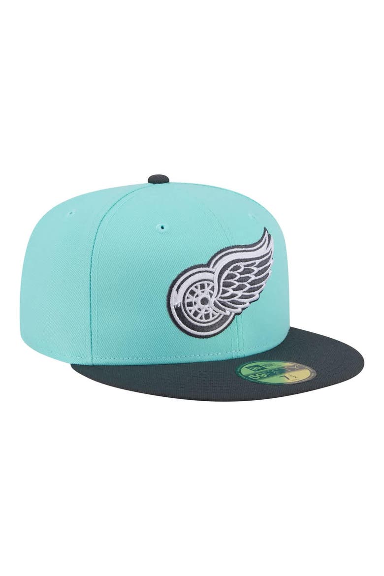 Men's New Era  Turquoise/Charcoal Detroit Red Wings Two-Tone Color Pack 59FIFTY Fitted Hat, Alternate, color, Turquoise