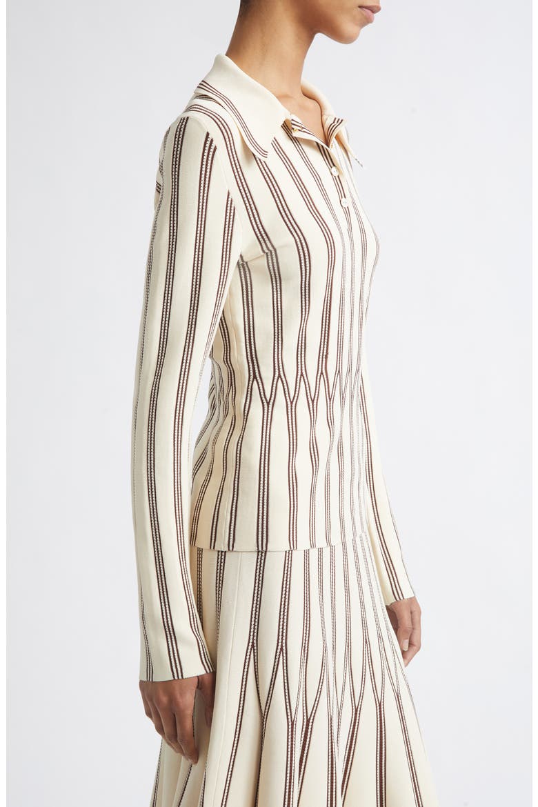 Rebellion Stripe Polo Sweater, Alternate, color, CREAM/ CHOCOLATE