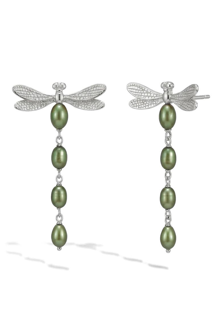 Metamorphic Damselfly Freshwater Pearl Earrings, Main, color, 925 STERLING SILVER