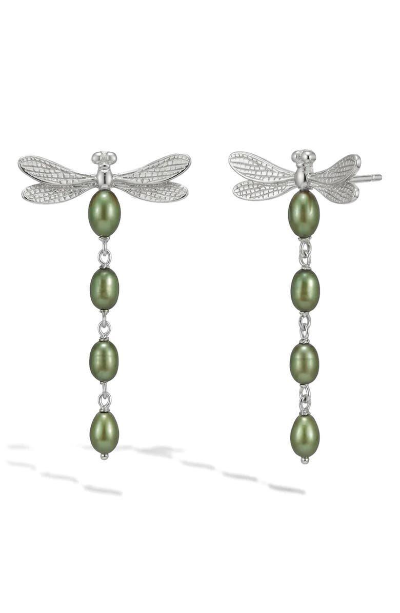 Awe Inspired Metamorphic Damselfly Freshwater Pearl Earrings, Main, color,