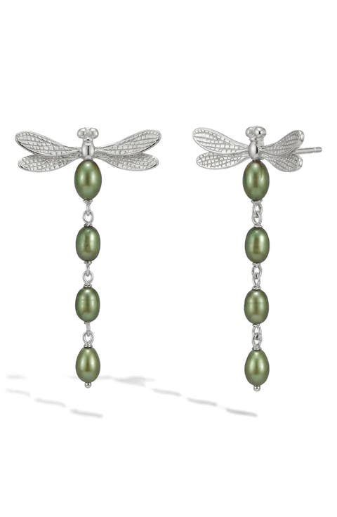Metamorphic Damselfly Freshwater Pearl Earrings