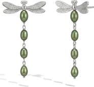 Awe Inspired Metamorphic Damselfly Freshwater Pearl Earrings