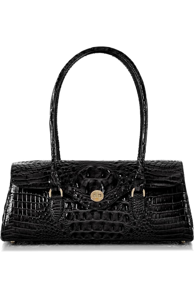 Brahmin Dayan Croc Embossed Leather Satchel, Main, color, Black