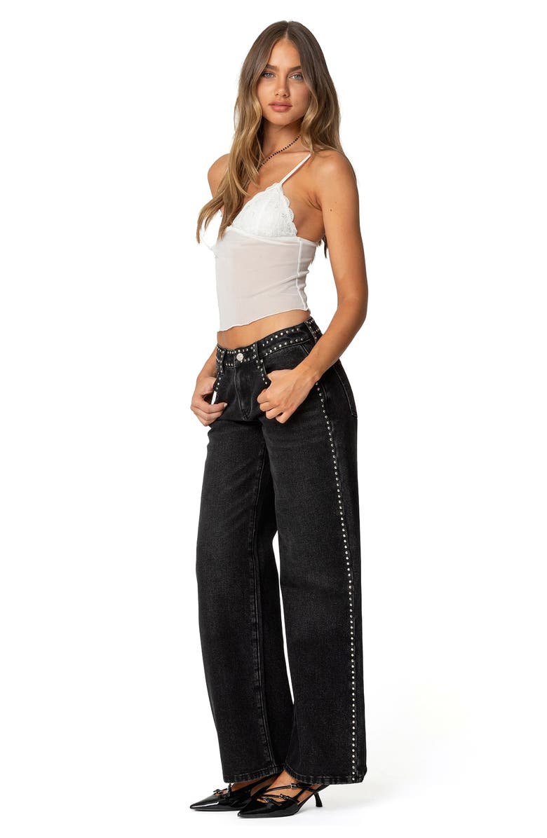 EDIKTED Malika Semisheer Crop Lace Trim Camisole, Alternate, color, White