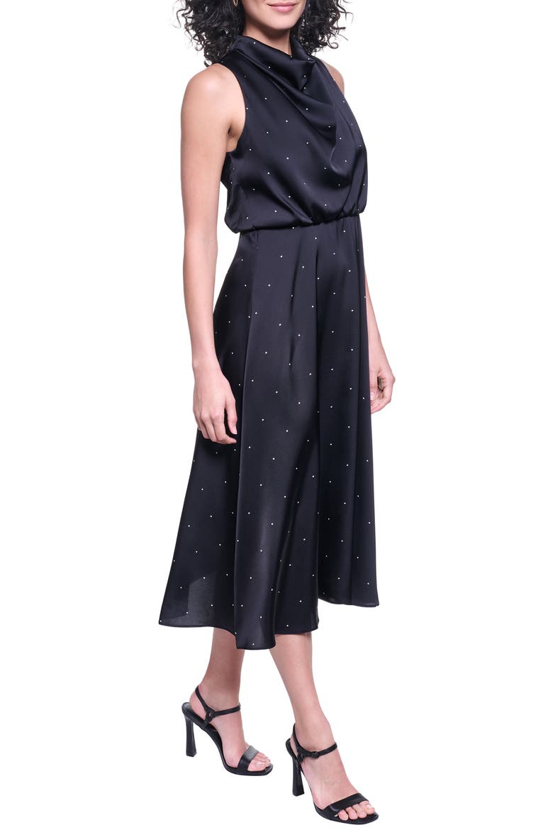 Printed Matte Satin Midi Dress, Alternate, color, BLACK SOFT WHITE