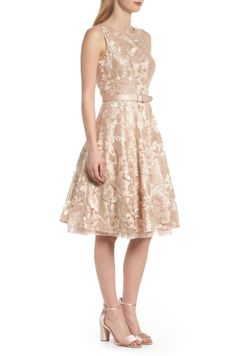 Eliza J Belted Lace Fit & Flare Dress, Alternate, color, 