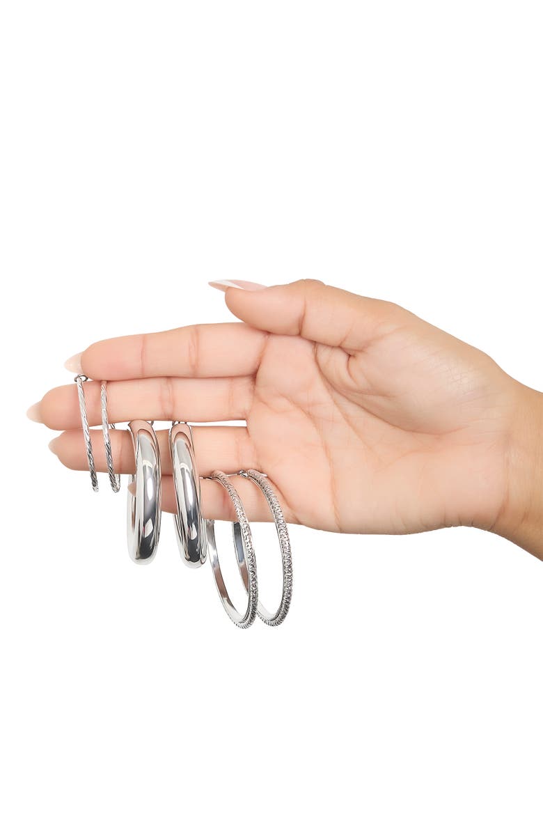 Jessica Simpson 3-Piece Textured Silver-Tone Hoop Earring Set, Alternate, color, Silver